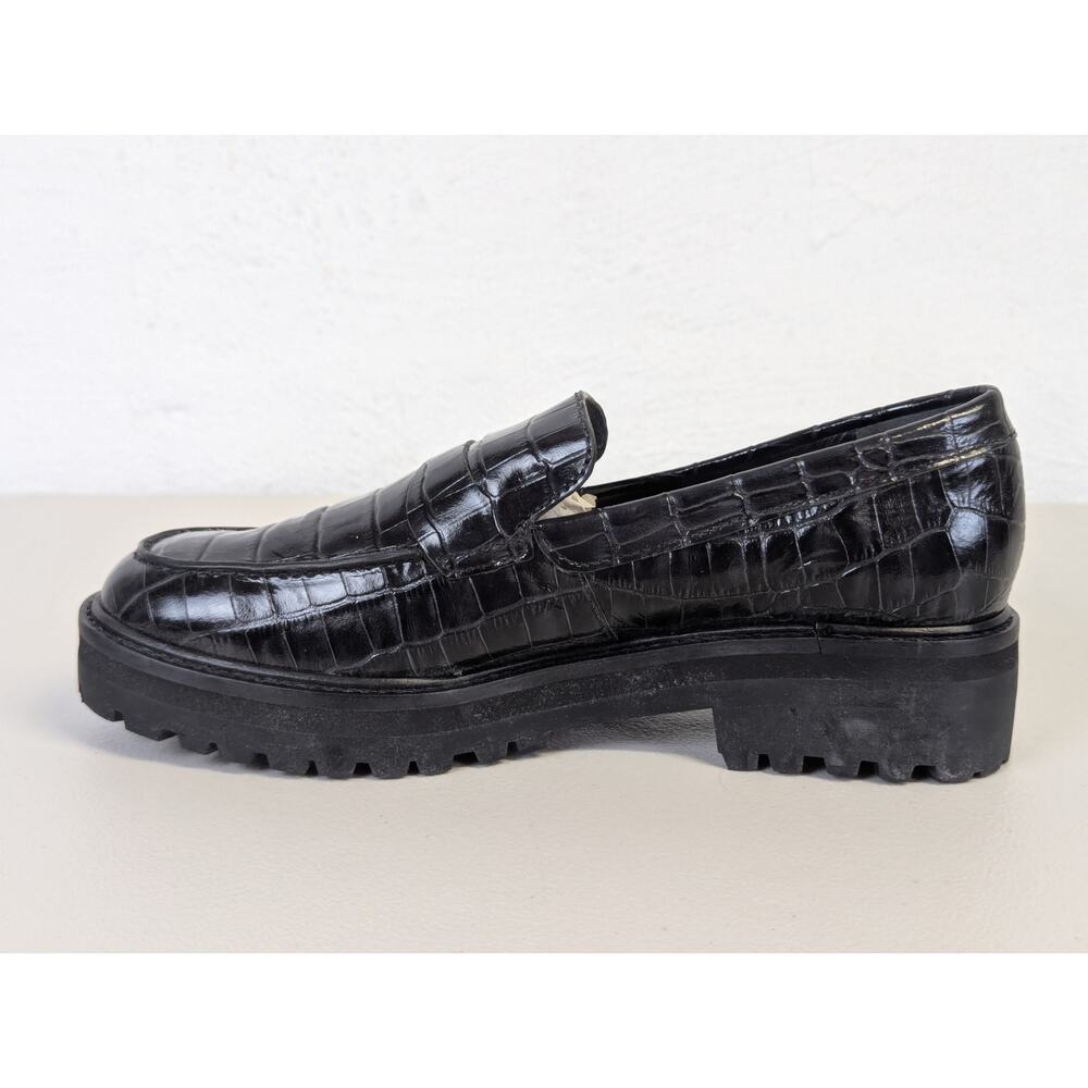 Black Croc-Embossed Lug Sole Loafers - Picture 2 of 6
